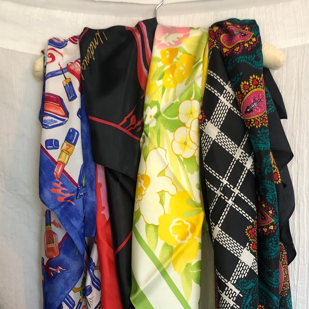 Vintage Avon lot of 4 100% silk, polyester head neck waist scarves accessories